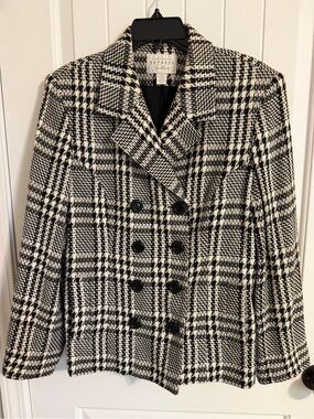 Express Black & White Plaid Double-Breasted Peacoat